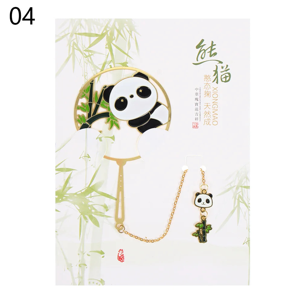 Marque-page panda en métal style chinois – Éventail rétro doré