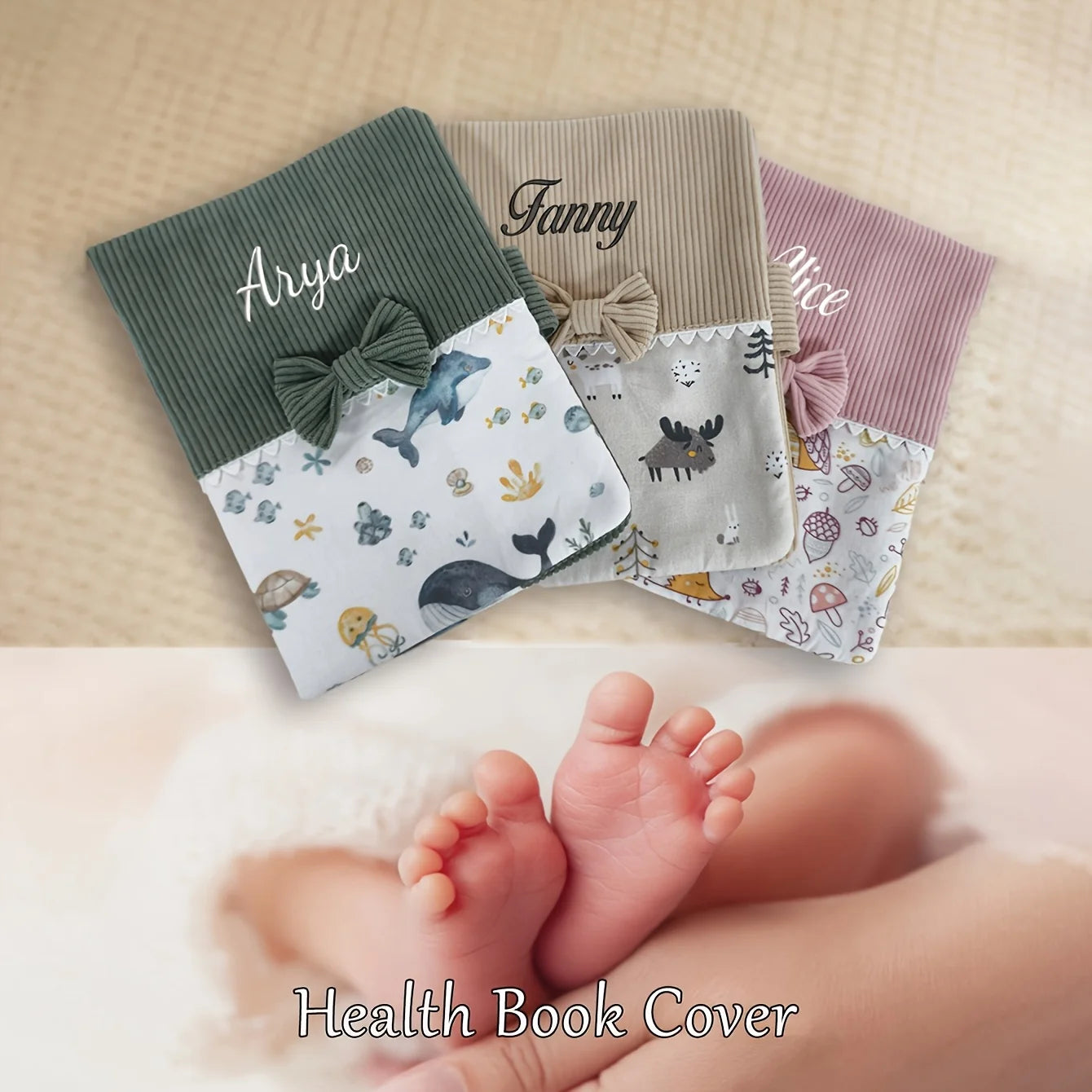 Housse de livre personnalisable en velours côtelé – Motif mignon