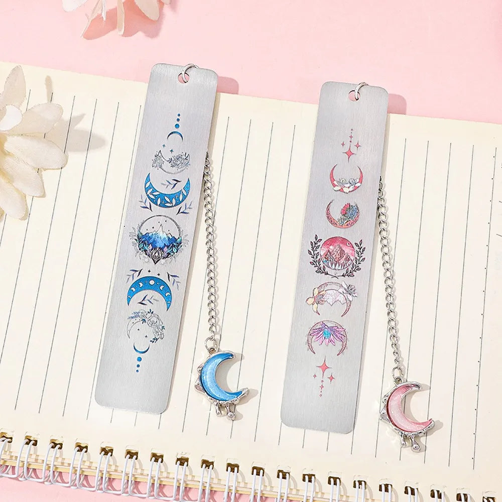 Marque-page phases de lune en acier – Pendentif croissant & chaîne
