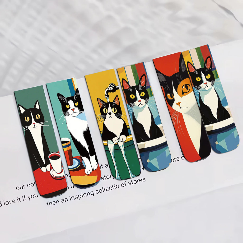 Lot de 5 marque-pages magnétiques chat vintage