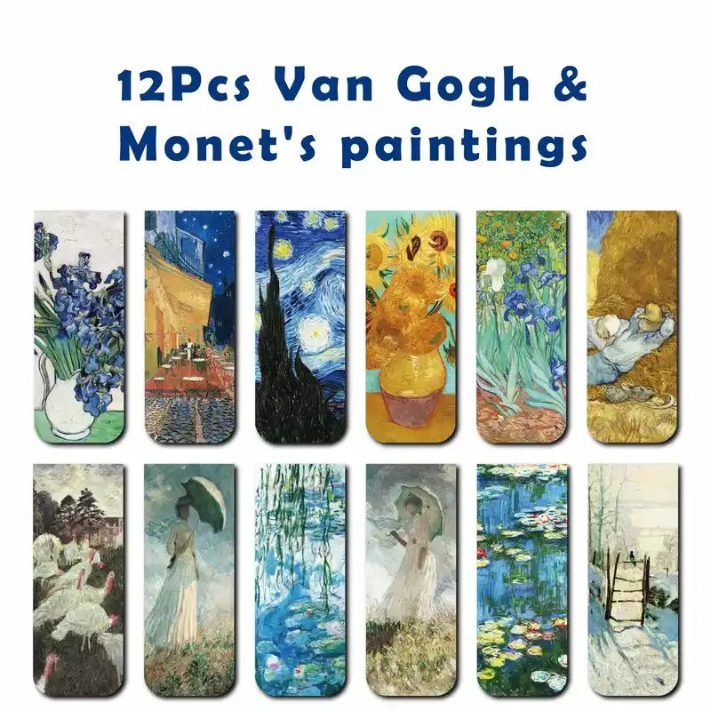 Lot de 12 marque-pages magnétiques artistiques – Peintures célèbres