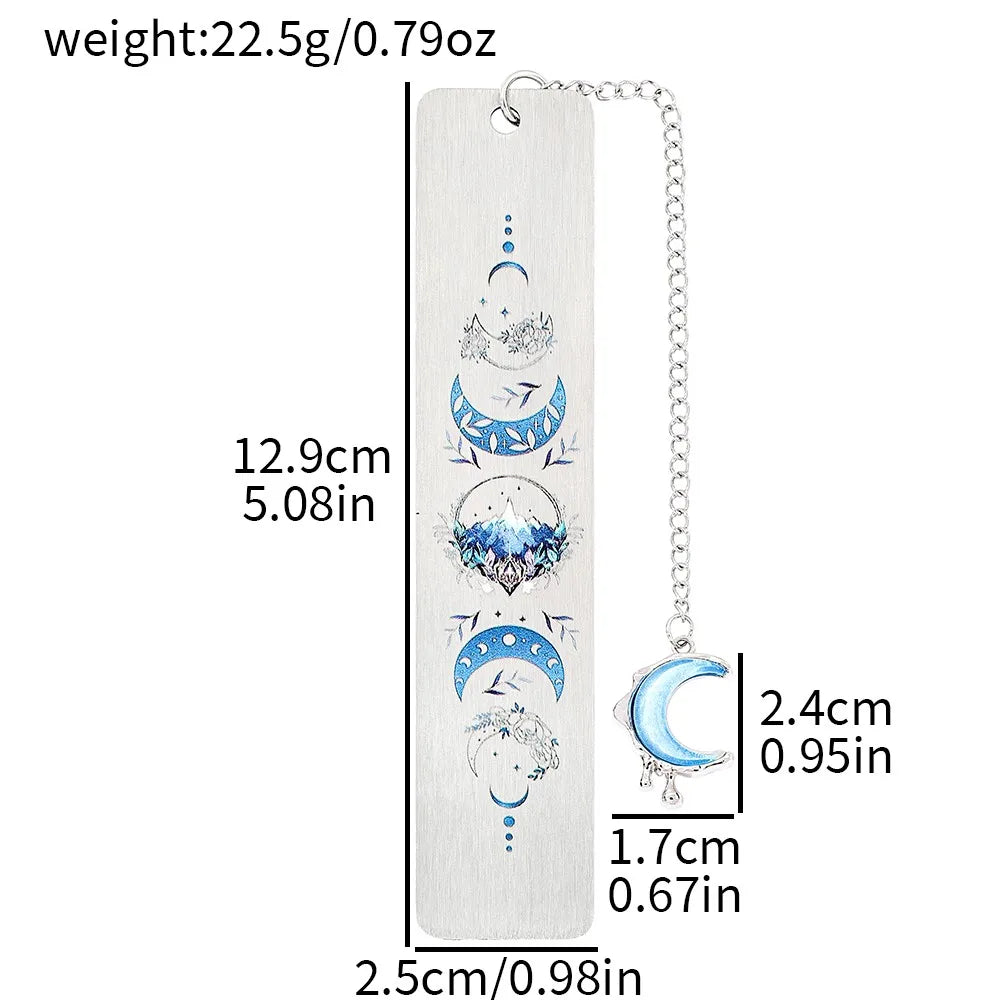 Marque-page phases de lune en acier – Pendentif croissant & chaîne