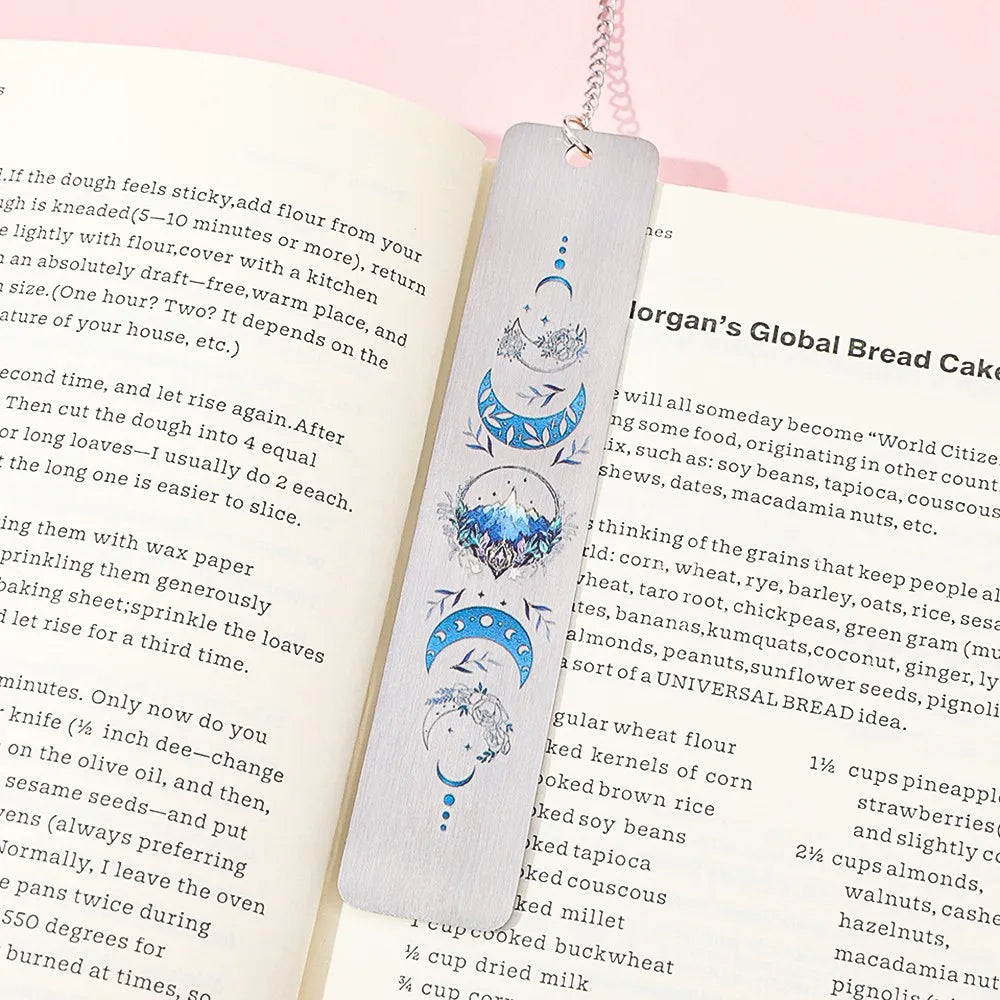 Marque-page phases de lune en acier – Pendentif croissant & chaîne