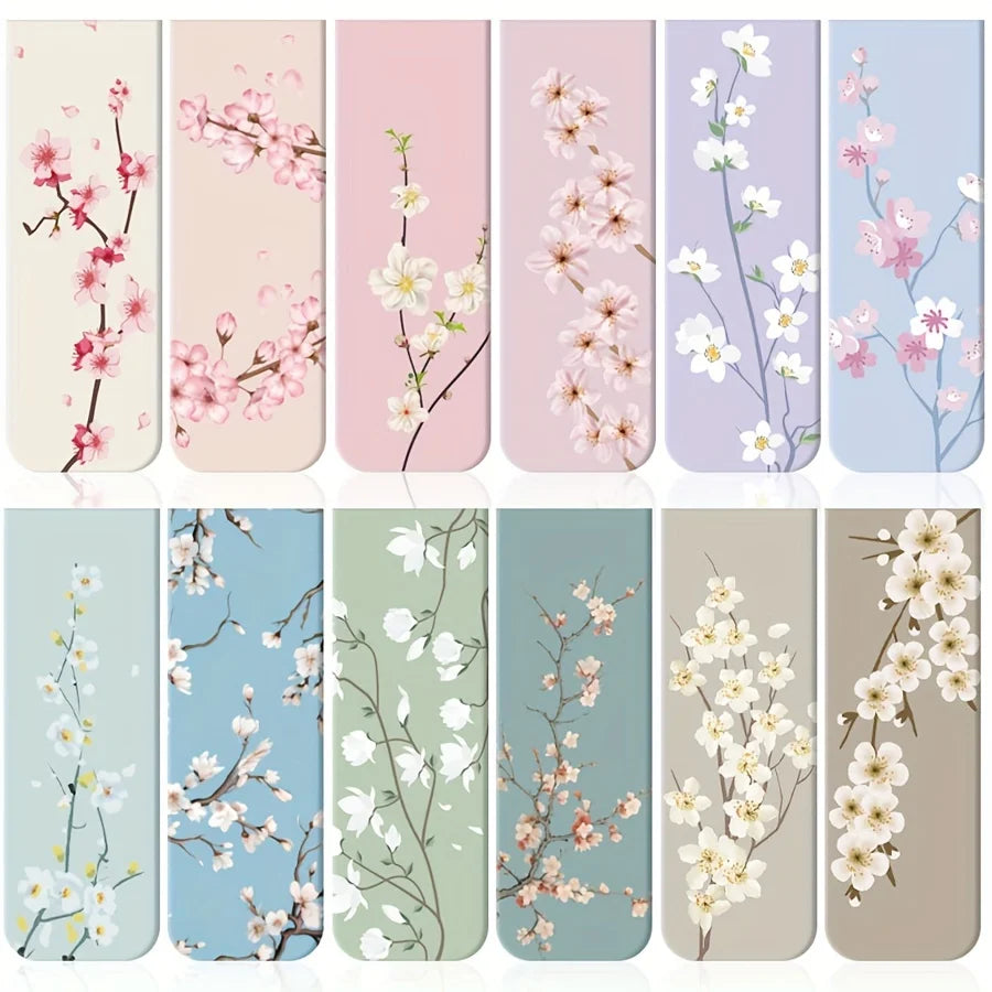Lot de 12 marque-pages magnétiques floraux – Élégants & pratiques