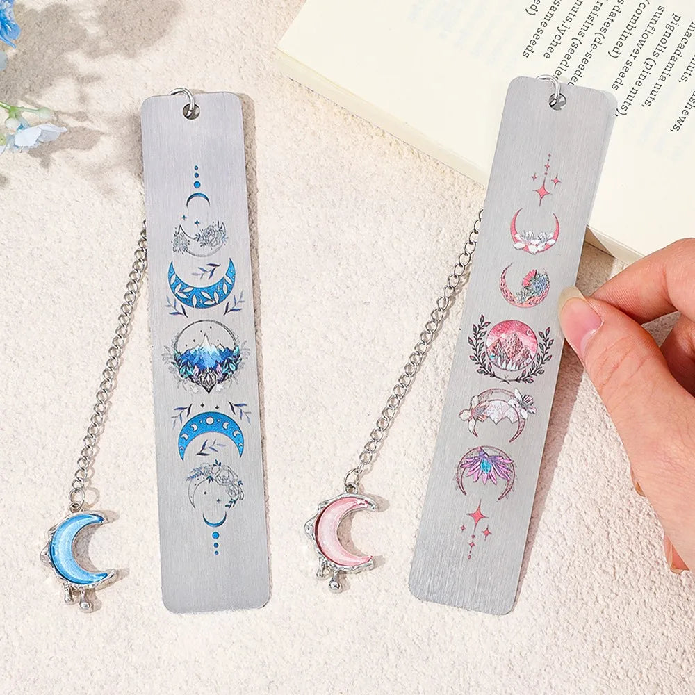 Marque-page phases de lune en acier – Pendentif croissant & chaîne