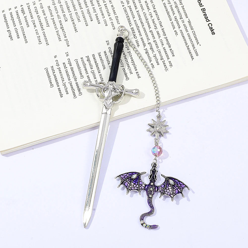 Marque-page épée dragon en métal – Style fantasy vintage