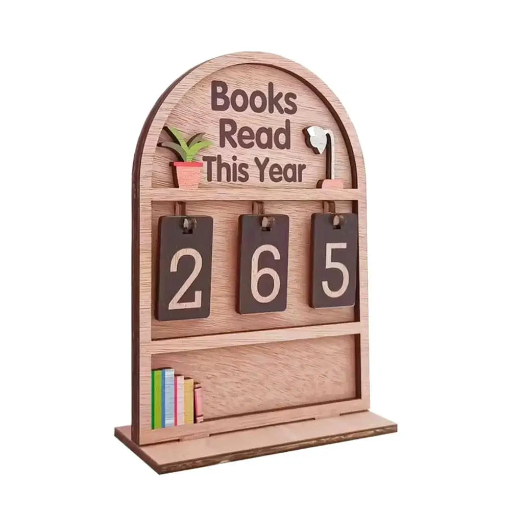 Compteur de livres lus en bois – Tracker de lecture rétro
