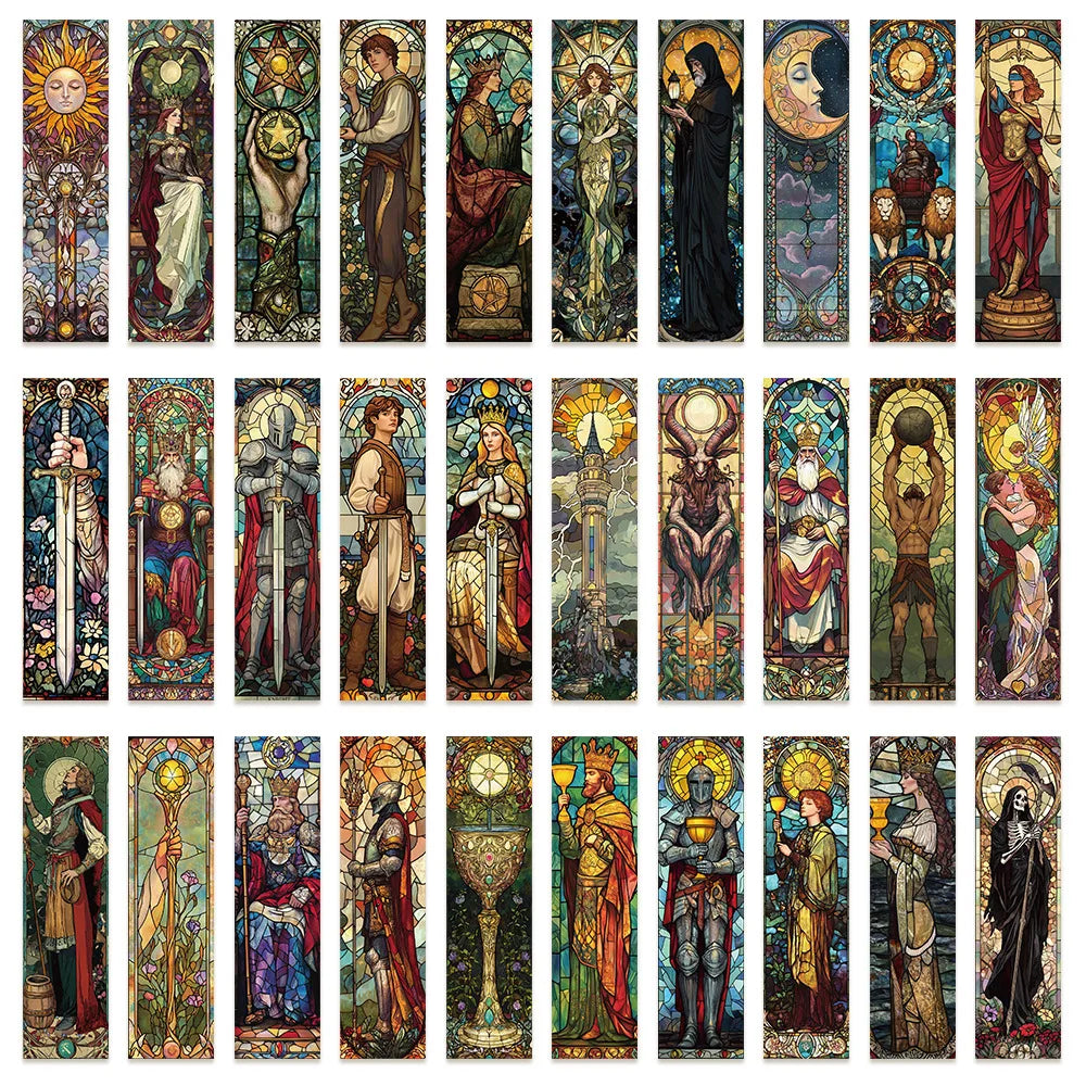 Lot de 30 marque-pages tarot vitrail – Illustrations mystiques
