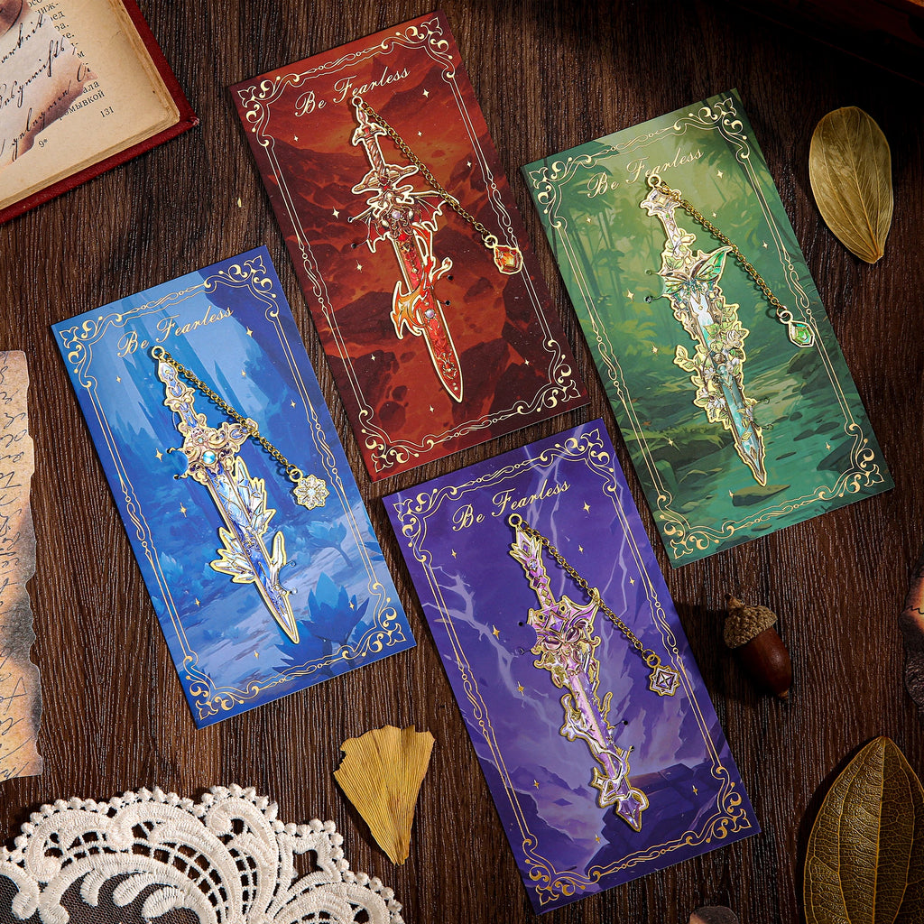 Lot de 4 marque-pages épées fantasy en métal – Designs médiévaux