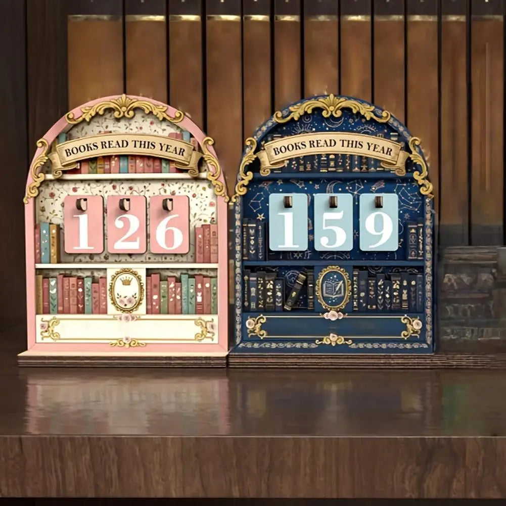 Compteur de livres lus en bois – Tracker de lecture rétro