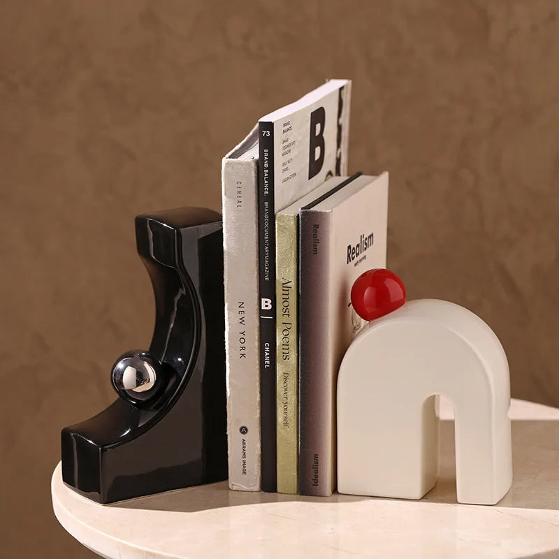 Serre-livre artistique en porcelaine – Design géométrique luxe