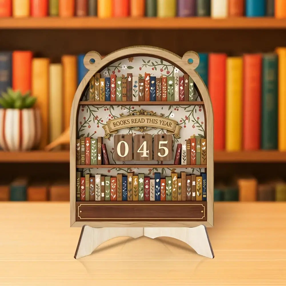 Compteur de livres lus en bois – Tracker de lecture rétro