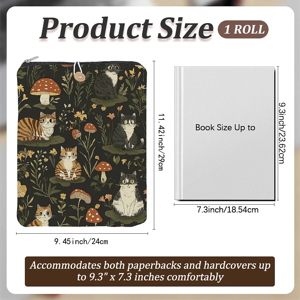 Housse de protection pour livre en polyester – Fermeture bouton, motif chat