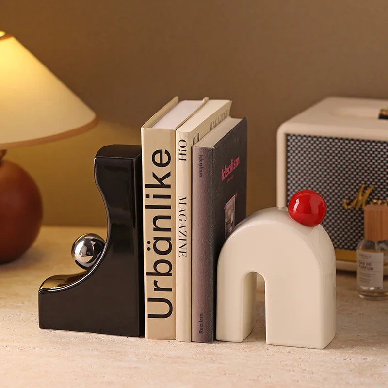 Serre-livre artistique en porcelaine – Design géométrique luxe