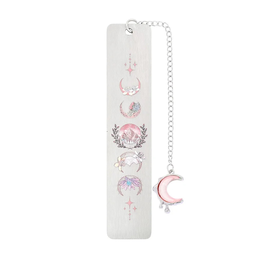 Marque-page phases de lune en acier – Pendentif croissant & chaîne