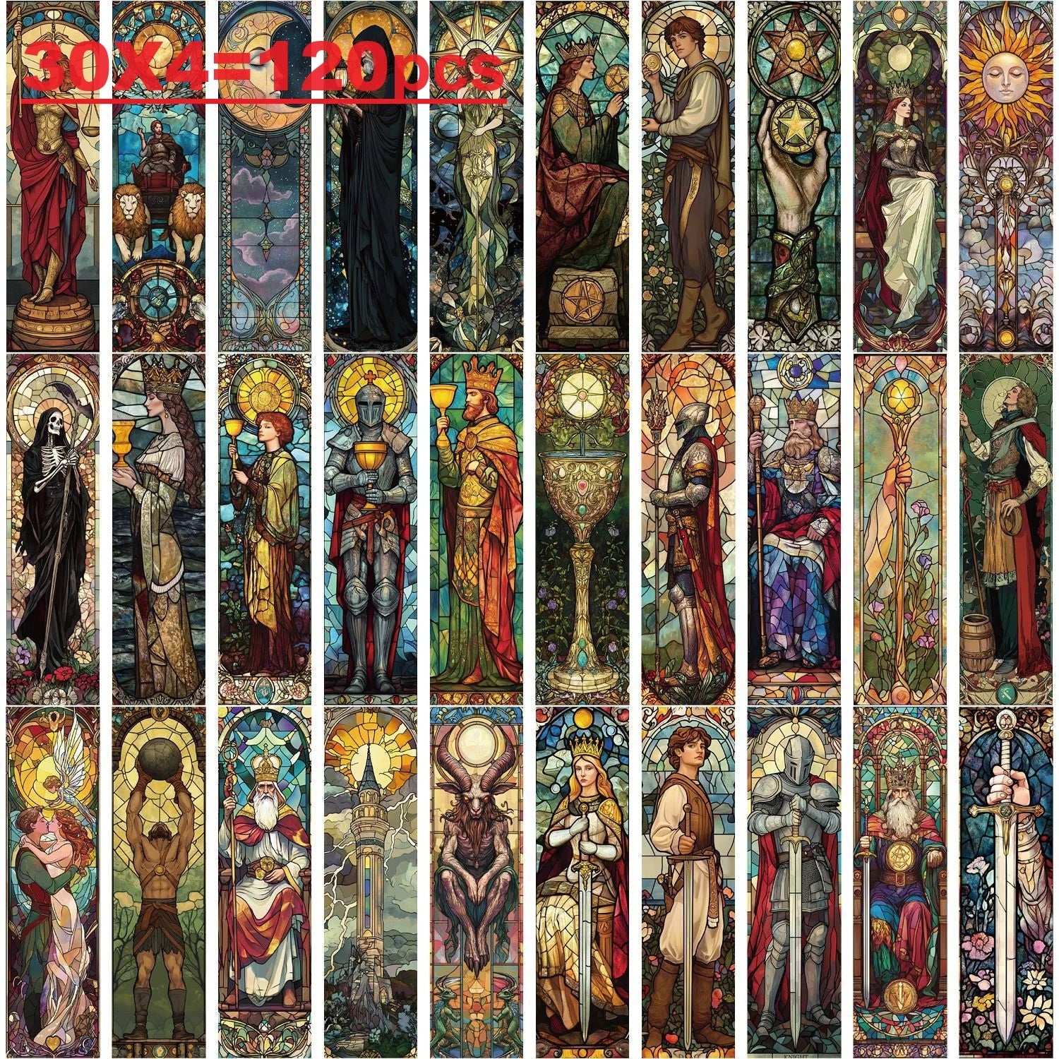 Lot de 30 marque-pages tarot vitrail – Illustrations mystiques