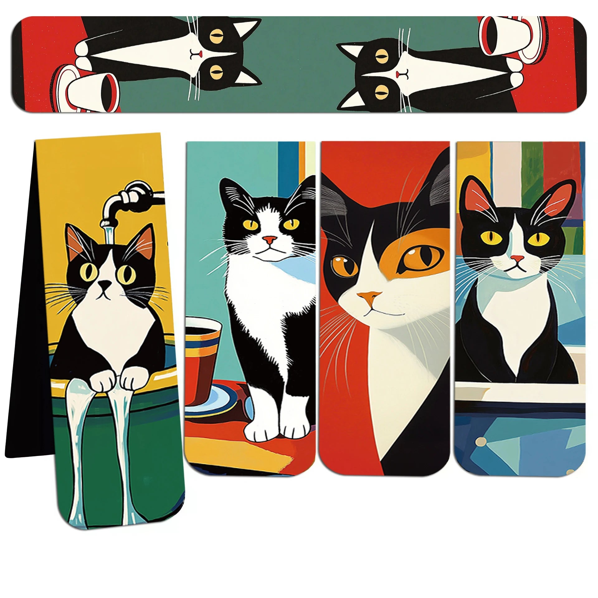 Lot de 5 marque-pages magnétiques chat vintage