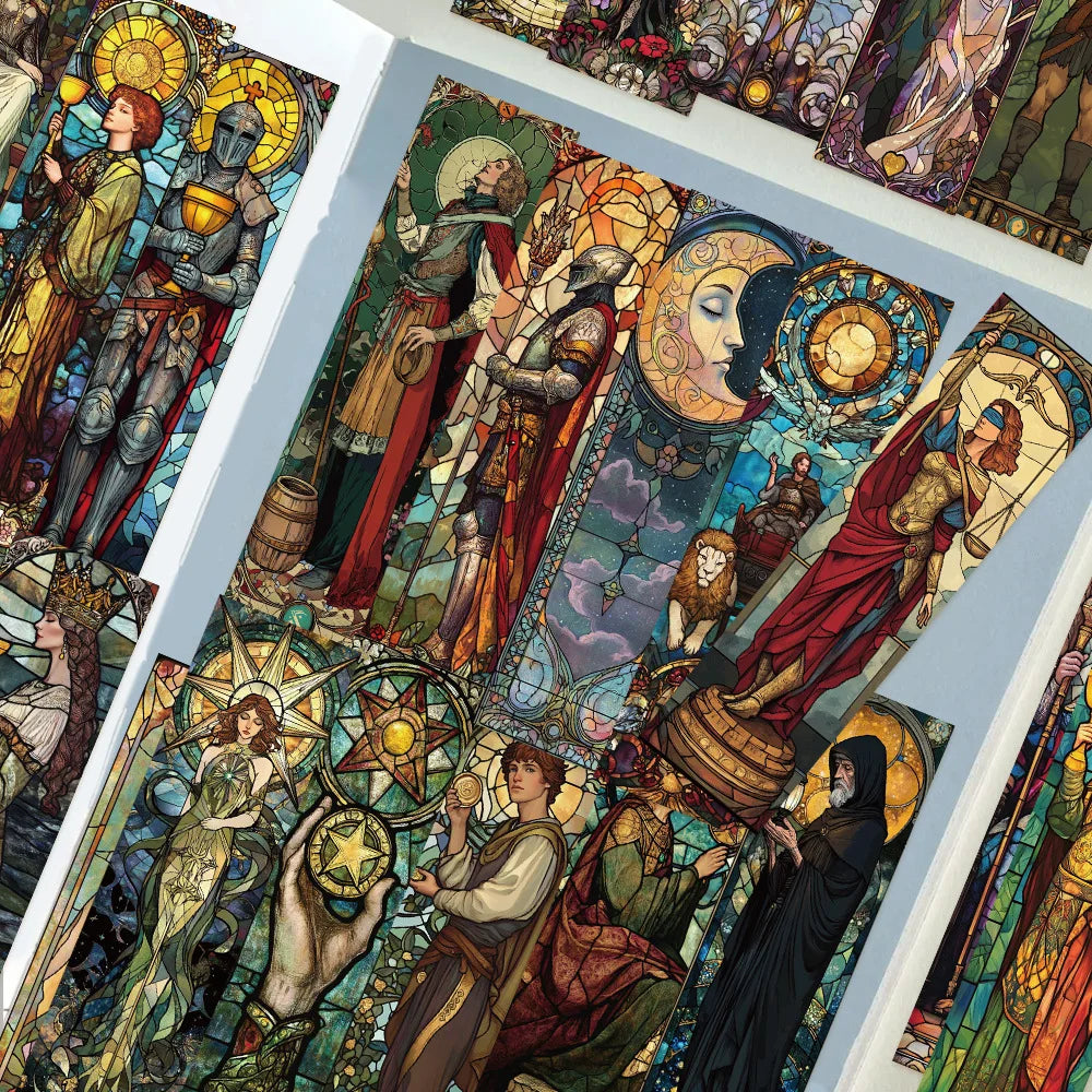 Lot de 30 marque-pages tarot vitrail – Illustrations mystiques