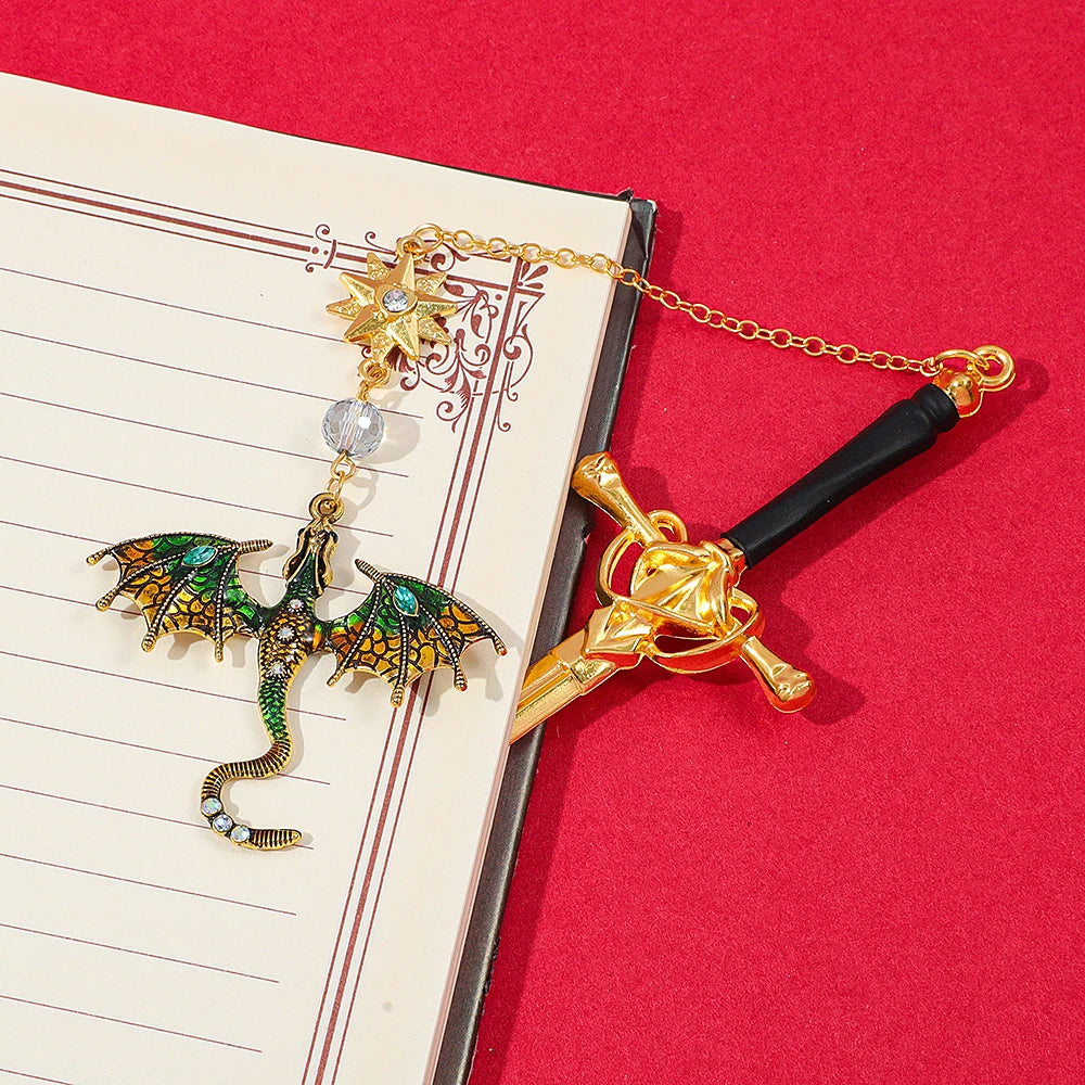Marque-page épée dragon en métal – Style fantasy vintage