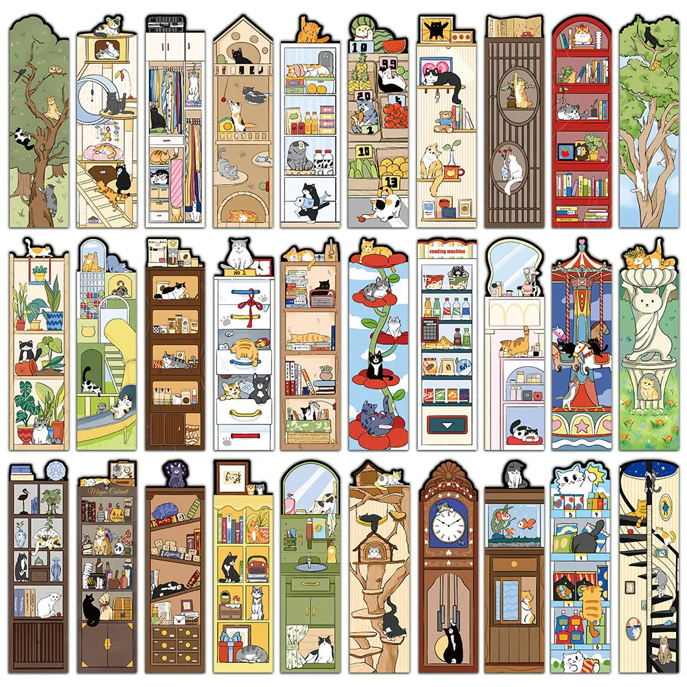 Lot de 30 marque-pages chats – Illustrations mignonnes