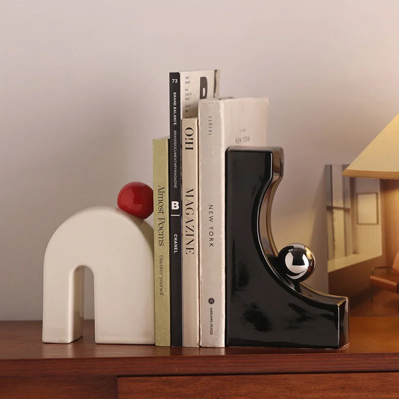 Serre-livre artistique en porcelaine – Design géométrique luxe
