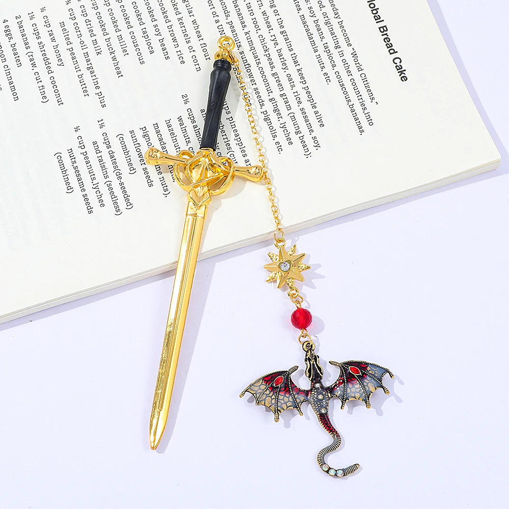 Marque-page épée dragon en métal – Style fantasy vintage