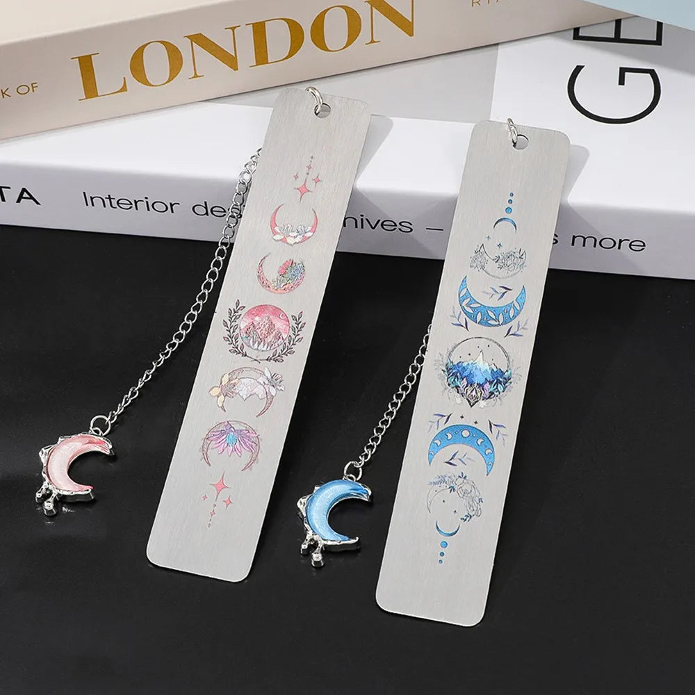 Marque-page phases de lune en acier – Pendentif croissant & chaîne