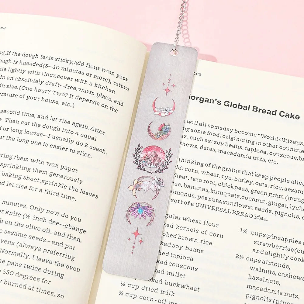 Marque-page phases de lune en acier – Pendentif croissant & chaîne